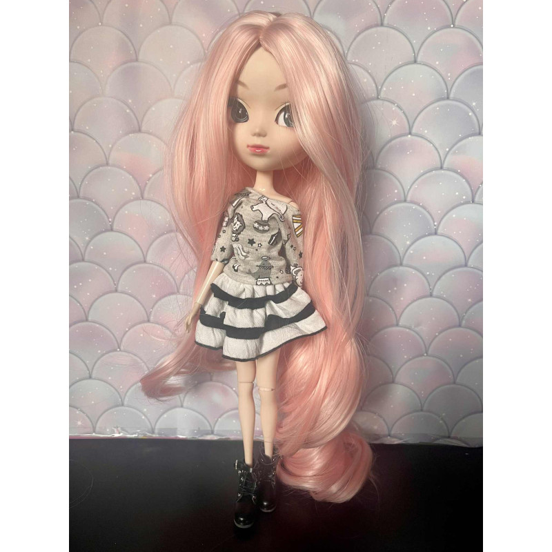 Wig Leeke PeachPink longue sans frange